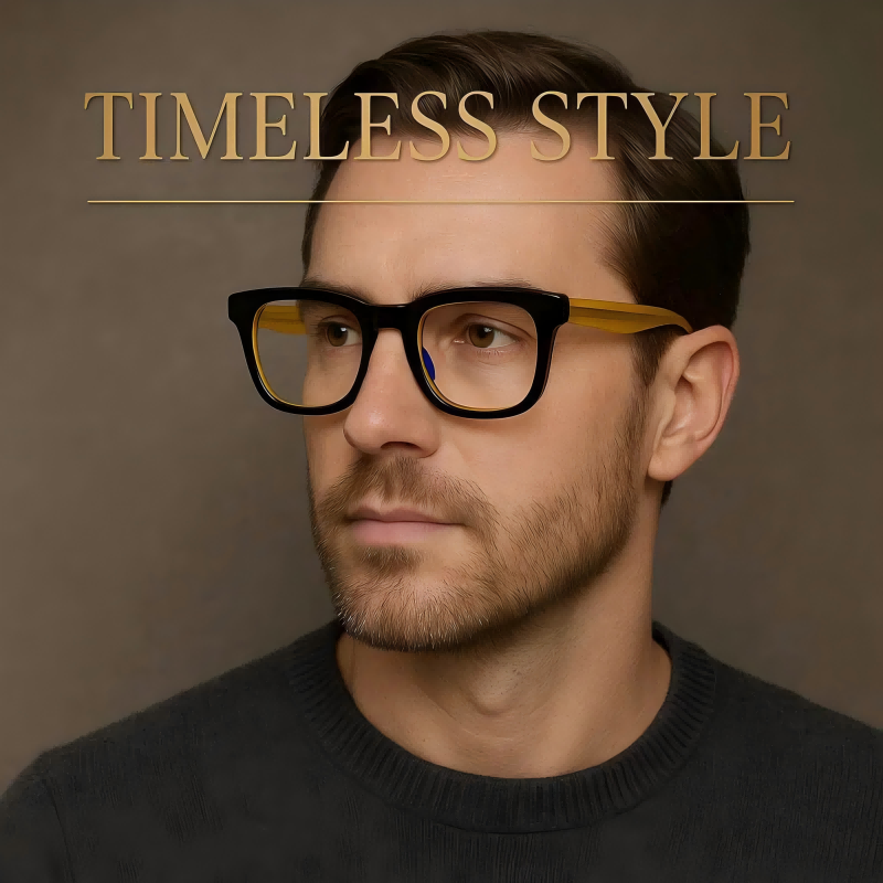 Lumen 581035 Premium Black Square Prescription Eyeglasses | Custom Myopia & Presbyopia Lenses